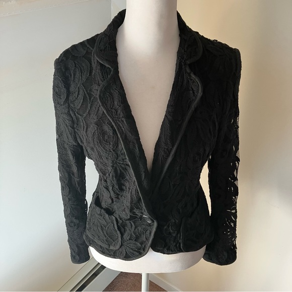 INC International Concepts Petite Black Lace One Button Blazer size Pet Small - Picture 4 of 9